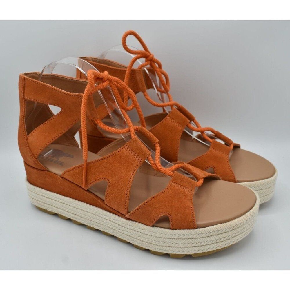 Sorel Womens Size 11 Cameron Flatform Lace Up‎ Sun Gum Wedge Espadrille Sandals